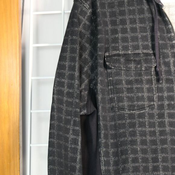 Rock Republic Jacket Mens XXL Black Windowpane Hoodie Pocket Full Zip Sweatshirt - Picture 4 of 10